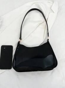 纯色压纹几何图案单肩包，拉链腋下斜挎包，女士单肩包，压纹单肩包，时尚复古拉链包，休闲防水手提包，适合少女、女性、大学生、年轻职业女性和上班族，是办公室、工作、商务、通勤的理想之选，也是女士最佳工作包。 - 黑色 - 查看 6