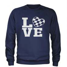 Love Racing Checkered Flag Heart Adult Crewneck Sweatshirt - 藏蓝色 - 查看 1