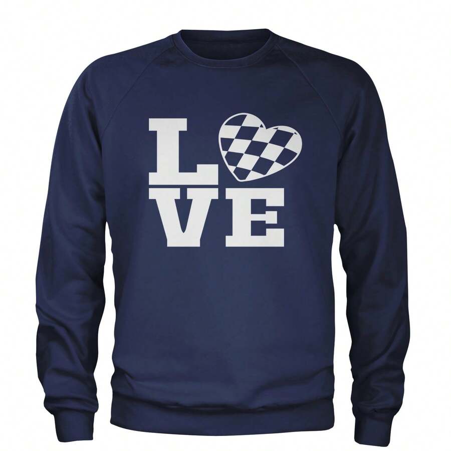 Love Racing Checkered Flag Heart Adult Crewneck Sweatshirt - 藏蓝色 - 查看 1