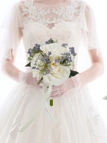 1 pezzo profumo da sposa per la sposa, damigella d'onore, profumo di fiori artificiali di rose bianche avorio e lavanda per matrimonio, festa di nascità, centrotavola, decorazione, regalo, accessori per San Valentino - bouquet da sposa - Visualizzare 3
