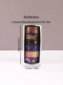 12/6rolls/Box Galactic Splendor Star Washi Tape,Scrapbook Supplies Tape Dispenser Washi Tape,Starry Sky Bronzing Washi Tape Set With Dream Planet Design(0.59*78.74in) Back To School