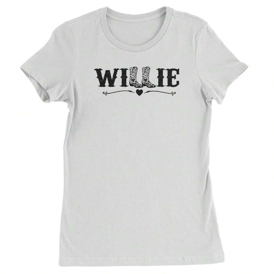 Willie Cowboy Boots Hippy Country Music Womens T-Shirt - trắng - Xem 1