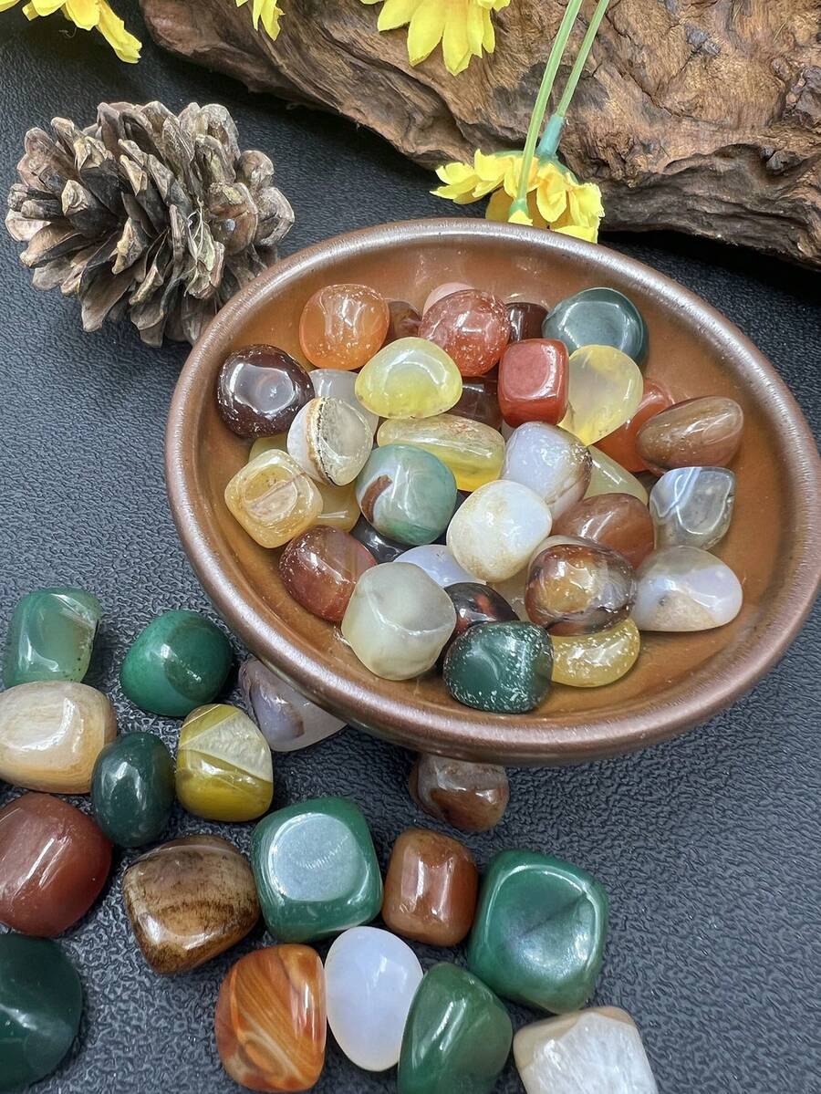 0.22 磅天然多色玛瑙碎石，适用于植物、鱼缸、花园装饰鹅卵石、花盆、花瓶填充物