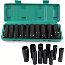 10PCS Impact Socket Set Deep Impact Socket Tool Set Metric Drive Deep Socket Durable Reliable Drive Hex Nuts 1/2 Inch 10-24mm For Professional Repair DIY - Black - View 1