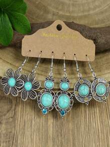 6pcs Vintage Tassel Combination Bohemian Style Asymmetric Holiday Earrings Set For Women - Yellow - View 2