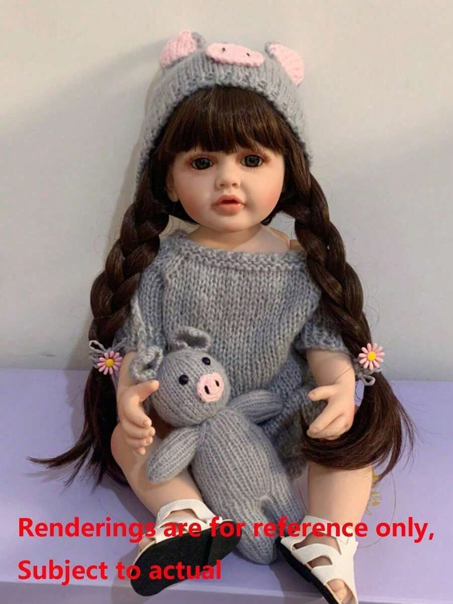 Lifelike 55 CM Reborn Doll With Full Soft Silicone Body 22 Inch Alive Newborn Bebe Lovely Dress Up Toy Handmade Birthday Gift (Some Parts Random) - Xám - Xem 1