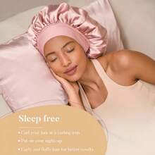 Heatless Hair Curlers For Long Hair With Silk Bonnet, Slouchy Crimper Satin Bonnet Single Layer Elastic Band Silk Sleep Cap Black Soft Adjustable Hair Cap Hair Wrap Large Bonnets For Sleeping. Soft Wave DIY Hair Rollers Styling Tool For Overnight No Heat Curling Rod Headband For Women And Girls