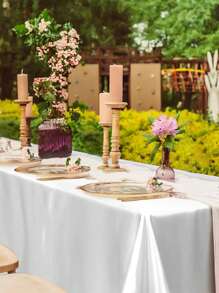 1/2 Pcs White Satin Polyester Tablecloth, Wedding Decor Tablecloth, Party Decor Tablecloth, Rectangular Solid Color Smooth Fabric Tablecloth, Suitable For Wedding, Birthday, Banquet, Bridal Shower, Bachelorette Party, Christmas, Halloween, New Year, Kitchen Dining Table Decor, Home Decor, Indoor/Outdoor Decor (Multiple Sizes Available: 145*220cm/259cm) - White - View 10