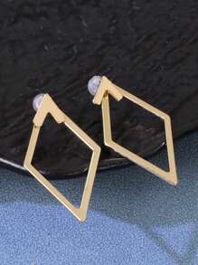 1pair Metallic Geometric Diamond Shaped Arrow Dangle Earrings, Two WayWearing Design For Women - Gold - View 2