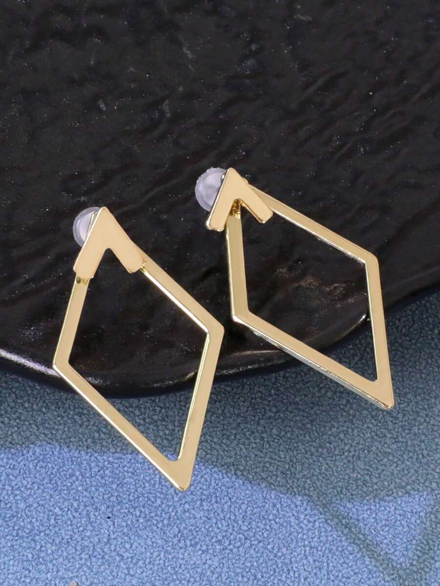 1 Pair Metal Geometric Diamond Arrow Pendant Earrings, Dual Wearing Styles, For Women - Gold - View 1