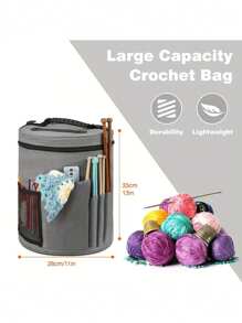 Large Capacity Crochet Bag: Yarn Storage, Knitting Needle Organizer, Crochet Tote Bag With Front Pocket For Storing Yarn, Hooks And Needles - Lightweight,Boho Vibes