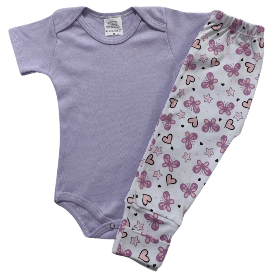 Baby Bodysuit Set Short Sleeve Plain And Printed Footed Romper Girl +1BB - Màu tím - Xem 1