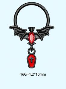 1件装 16G 10MM 黑色不锈钢鼻中隔环/鼻钉 - 哥特风格，带蝙蝠和心形吊坠 - 女士铰链式穿刺饰品 - 黑色 - 查看 22