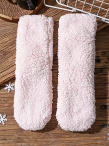 1 Pair Of Thick Fuzzy Socks. Non Slip Floor Socks, Winter Warm Socks, Solid Color Women's Mid Tube Socks, Home Sleeping Socks - Multicolor - View 14
