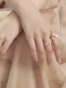 2 件套山茶花情侣戒指，可调节开口，情人节、妈妈、母亲、母亲节、礼物 - 山茶花 - 查看 3