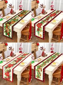 1 件圣诞主题桌旗，圣诞老人姜饼人红花金铃图案，圣诞快乐，适合圣诞派对装饰、客厅墙壁装饰、万圣节、万圣节装饰 - 彩色 - 查看 1