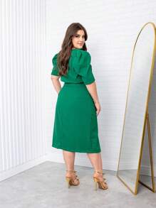 EVANGELICAL SET BUTTON SKIRT WITH TLENGE BLOUSE - 墨綠色 - 查看 2
