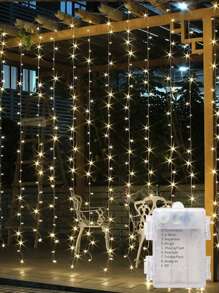 1pc LED Curtain String Lights,Battery Powered,LED Fairy Lights Christmas Garland For Home New Year Wedding Party Terrace Camping Garden Decoration,Christmas