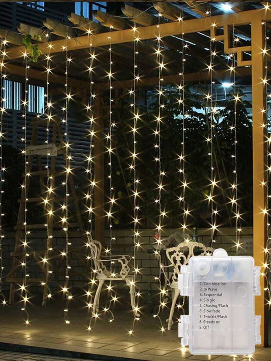 1pc LED Curtain String Lights,Battery Powered,LED Fairy Lights Christmas Garland For Home New Year Wedding Party Terrace Camping Garden Decoration,Christmas