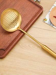 1 pieza Juego de cuchara de cocina, cacerola, colador y espátula para freír de acero inoxidable con recubrimiento de titanio de lujo - oro - Ver 7
