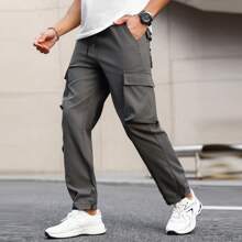 1pc Men's Casual Gray Drawstring Multi-Pocket Cargo Pants, Suitable For Spring & Autumn - Grey - View 3