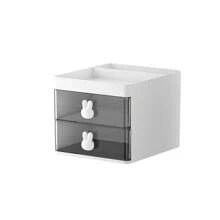 1 pièce Organiseur de bureau charmant thème lapin avec 2 tiroirs transparents - Boîte de rangement en plastique durable pour fournitures de bureau et articles divers, idéal pour la décoration de la maison et du bureau, fournitures scolaires, cadeau de fête, cadeau de Noël, rentrée scolaire, fournitures scolaires, trousse à crayons, sac d'école