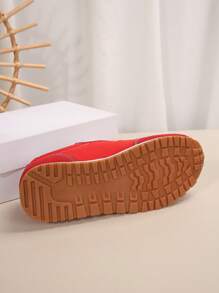 2025 秋季女款毛绒拼接系带厚底运动鞋，新款轻便厚底休闲运动鞋，春秋季户外运动风格学生鞋 - 紅色 - 查看 7