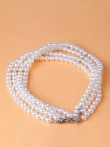 Handmade Multi-Layer Faux Pearl Choker Necklace For Women - White - View 4