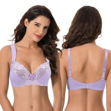 Women's Plus Size Unlined Underwire Lace Bra With Cushion Straps - Grey,Lavender(2 Pack) - View 4