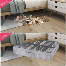 2 Pack Sturdy Under Bed Shoe Storage Organizers, Fit Total 24 Pairs, Large Underbed Closet Shoes Box Container Bag With Clear Cover, Breathable, 29.3x23.6x5.9 Inches(Except For Men's Sports Shoes) - 拉絲灰色 - 查看 3