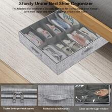2 Pack Sturdy Under Bed Shoe Storage Organizers, Fit Total 24 Pairs, Large Underbed Closet Shoes Box Container Bag With Clear Cover, Breathable, 29.3x23.6x5.9 Inches(Except For Men's Sports Shoes) - 拉絲灰色 - 查看 4