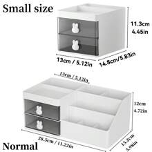 1 pièce Organiseur de bureau charmant thème lapin avec 2 tiroirs transparents - Boîte de rangement en plastique durable pour fournitures de bureau et articles divers, idéal pour la décoration de la maison et du bureau, fournitures scolaires, cadeau de fête, cadeau de Noël, rentrée scolaire, fournitures scolaires, trousse à crayons, sac d'école