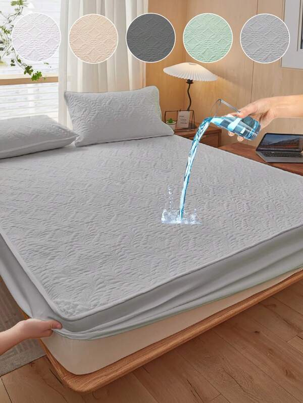 1pc Waterproof Quilted Fitted Sheet, Mattress Cover, Mattress Protector, Non-Slip Dustproof Bedspread, Made Of Soft And Breathable Fabric, Skin-Friendly And Comfortable, Deep Pocket, Fits For Twin Full King Queen All Sizes Beds, Washable, Ultrasonic Embossing, Only Fitted Sheet Without Pillowcase, Ideal Easter And Independence Day Gifts, Perfect Holiday Gift,
