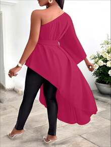 Blusa Asimétrica de una manga con cinturón ajustable para mujer - Rosa Fucsia - Ver 3