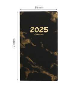 2025 English Marble Texture Daily Planner | Student Stationery, Business Office Writing Notebook, Portable Travel Outdoor 365 Day Time Management Weekly Planner, A6 Faux Leather Notebook Back To School