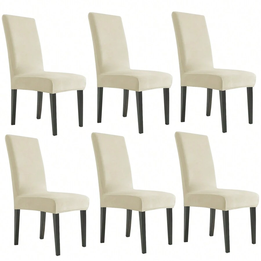 YSTYLE 6-Piece Velvet Back Chair Cover, Universal Chair Cover, Elasticised Scratch-Proof Cat Chair Cover, High Back Chair Cover, Living Room Chair Cover - Beige - View 1