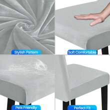 YSTYLE 6-Piece Velvet Back Chair Cover, Universal Chair Cover, Elasticised Scratch-Proof Cat Chair Cover, High Back Chair Cover, Living Room Chair Cover - Silver - View 6