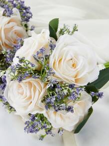 1 pezzo profumo da sposa per la sposa, damigella d'onore, profumo di fiori artificiali di rose bianche avorio e lavanda per matrimonio, festa di nascità, centrotavola, decorazione, regalo, accessori per San Valentino - bouquet da sposa - Visualizzare 5