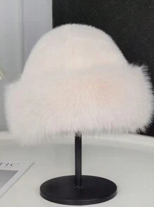 1pc Women Winter Warm Fluffy Bucket Hat, Fashionable Simplified Design Halloween