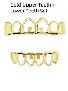 AINTTBY 1 件/2 件嘻哈 18K 镀金空心心形牙齿矫正器，适合男女，万圣节派对 - 彩色 - 查看 11