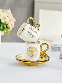 6 件套卡布奇诺咖啡杯碟、带金边碟子的陶瓷咖啡杯、土耳其咖啡杯、6 件套浓缩咖啡杯碟 - 彩色 - 查看 3