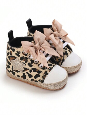 Infant Infant Girls Lace Up Bow High Top Anti-Slip Soft Bottom Prewalker Shoes