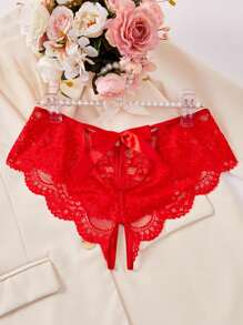 1 pieza Panty rojo sexy de encaje con moño, lencería íntima para el Día de San Valentín, Navidad, dormitorio, discoteca