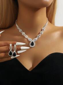 3 Piezas Conjunto De Joyería De Moda Para Mujeres De Boda Con Borlas, Aretes Y Collar De Diamantes De Imitación, Accesorios De Moda Para Fiestas De Lujo