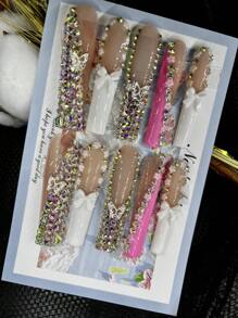 10Pcs Extra Long Handemade Press On Nails For Party And Daily Wear, 3D Rhinestones,Butterflies For Girls,Easy To Wear10Pcs Y2K Extra Long Handmade Press On Nails,Shiny Artificial Gems,Spring And Summer Style,Suitable For Girls And Women Festivals Parties And Daily Wear Nail Supplies Nails - Baby Pink - View 15