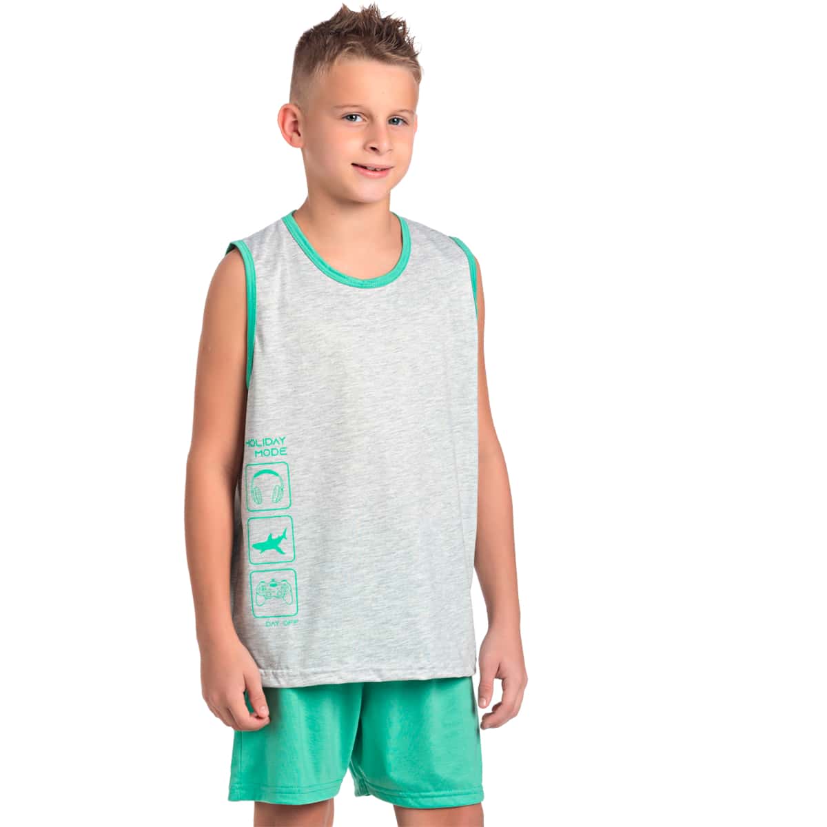 Men's Mixed Tank Top Pajamas And Shorts - Izitex - 灰色 - 查看 1