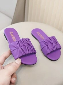 Kids Fashion Slip-On Sandals Flat Summer Shoes Strap Slippers New Design High-Sheen Girls Beach Shoes - Purple - View 5