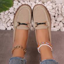 Women's Metal Buckle Decorative Flat Shoes, Fashionable And Versatile Women's Shoes, Casual And Comfortable Soft Soled Shoes - 卡其色 - 查看 3