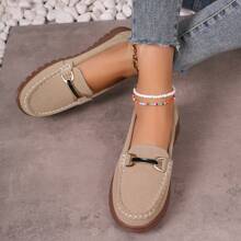 Women's Metal Buckle Decorative Flat Shoes, Fashionable And Versatile Women's Shoes, Casual And Comfortable Soft Soled Shoes - 卡其色 - 查看 4