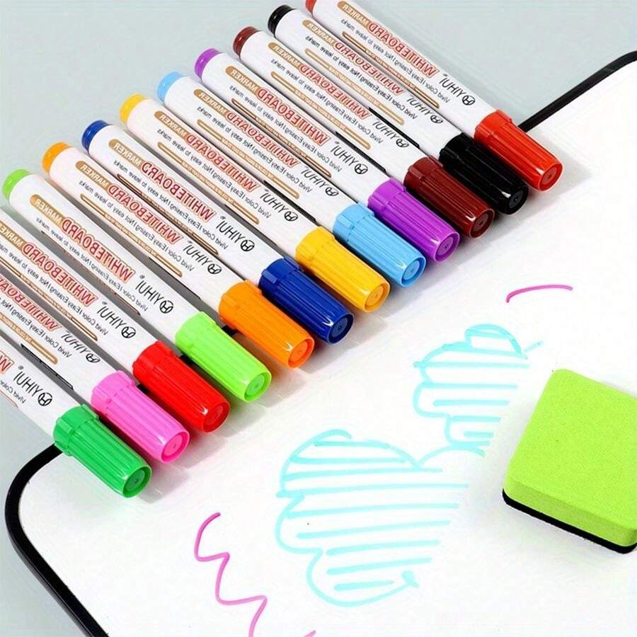 12 Pcs WaterBased Erasable Whiteboard Markers HighCapacity